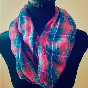 Reversible Pink Plaid/ gray / grey Infinity Scarf